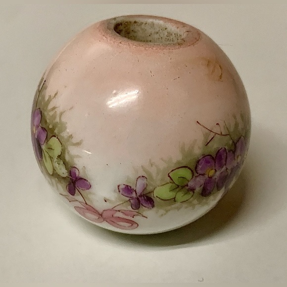 Early Mid Century Floral Bow Hand Painted Porcelain Cane Topper Ball Handle - Picture 14 of 16